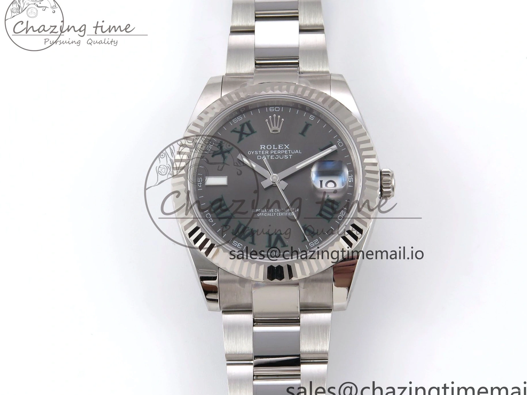 MiroTime 0131 GoodFit DateJust 41 126334 EWEF Best Edition Gray Dial Green Roman on Oyster Bracelet A 1054